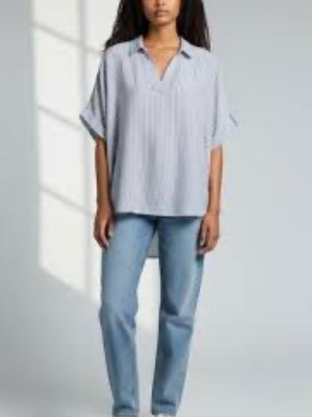 RACHEL Rachel Roy Blue & White
Striped Lightweight Linen Popover Top SZ S